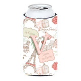 Letter V Love In Paris Pink Tall Boy Beverage Insulator Hugger Cj2002-Vtbc