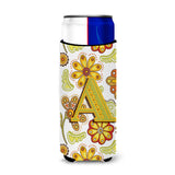 Letter A Floral Mustard And Green Ultra Beverage Insulators For Slim Cans Cj2003-Amuk