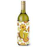 Letter G Floral Mustard And Green Wine Bottle Beverage Insulator Hugger Cj2003-Gliterk