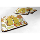 Caroline'S Treasures Cj2003-Hfc Letter H Floral Mustard And Green Foam Coasters (Set Of 4), 3.5, Multicolor