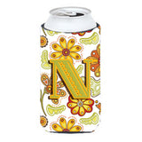 Letter N Floral Mustard And Green Tall Boy Beverage Insulator Hugger Cj2003-Ntbc