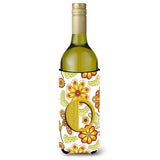 Letter O Floral Mustard And Green Wine Bottle Beverage Insulator Hugger Cj2003-Oliterk