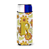 Letter R Floral Mustard And Green Ultra Beverage Insulators For Slim Cans Cj2003-Rmuk