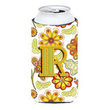 Letter R Floral Mustard And Green Tall Boy Beverage Insulator Hugger Cj2003-Rtbc