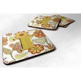 Caroline'S Treasures Cj2003-Tfc Letter T Floral Mustard And Green Foam Coasters (Set Of 4), 3.5, Multicolor