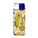Letter U Floral Mustard And Green Ultra Beverage Insulators For Slim Cans Cj2003-Umuk