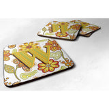 Caroline'S Treasures Cj2003-Wfc Letter W Floral Mustard And Green Foam Coasters (Set Of 4), 3.5, Multicolor