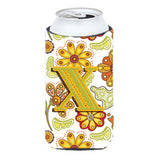 Letter X Floral Mustard And Green Tall Boy Beverage Insulator Hugger Cj2003-Xtbc