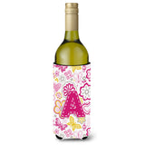 Letter A Flowers And Butterflies Pink Wine Bottle Beverage Insulator Hugger Cj2005-Aliterk