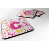 Caroline'S Treasures Cj2005-Cfc Letter C Flowers And Butterflies Pink Foam Coasters (Set Of 4), 3.5, Multicolor