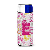 Letter E Flowers And Butterflies Pink Ultra Beverage Insulators For Slim Cans Cj2005-Emuk