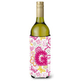 Letter G Flowers And Butterflies Pink Wine Bottle Beverage Insulator Hugger Cj2005-Gliterk