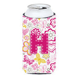 Letter H Flowers And Butterflies Pink Tall Boy Beverage Insulator Hugger Cj2005-Htbc