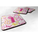 Caroline'S Treasures Cj2005-Ifc Letter I Flowers And Butterflies Pink Foam Coasters (Set Of 4), 3.5, Multicolor