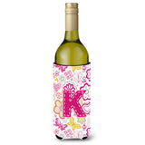 Letter K Flowers And Butterflies Pink Wine Bottle Beverage Insulator Hugger Cj2005-Kliterk