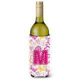 Letter M Flowers And Butterflies Pink Wine Bottle Beverage Insulator Hugger Cj2005-Mliterk