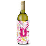 Letter U Flowers And Butterflies Pink Wine Bottle Beverage Insulator Hugger Cj2005-Uliterk