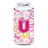 Letter U Flowers And Butterflies Pink Tall Boy Beverage Insulator Hugger Cj2005-Utbc