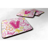 Caroline'S Treasures Cj2005-Vfc Letter V Flowers And Butterflies Pink Foam Coasters (Set Of 4), 3.5, Multicolor