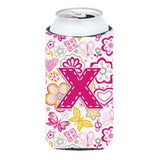 Letter X Flowers And Butterflies Pink Tall Boy Beverage Insulator Hugger Cj2005-Xtbc