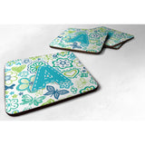Caroline'S Treasures Cj2006-Afc Letter A Flowers And Butterflies Teal Blue Foam Coasters (Set Of 4), 3.5, Multicolor