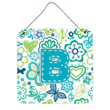 Caroline'S Treasures Letter B Flowers And Butterflies Teal Blue Wall Or Door Hanging Prints, 6 X 6