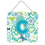 Caroline'S Treasures Letter C Flowers And Butterflies Teal Blue Wall Or Door Hanging Prints, 6 X 6