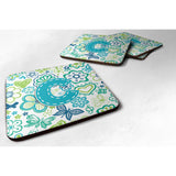 Caroline'S Treasures Cj2006-Cfc Letter C Flowers And Butterflies Teal Blue Foam Coasters (Set Of 4), 3.5, Multicolor