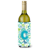 Letter C Flowers And Butterflies Teal Blue Wine Bottle Beverage Insulator Hugger Cj2006-Cliterk