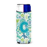 Letter C Flowers And Butterflies Teal Blue Ultra Beverage Insulators For Slim Cans Cj2006-Cmuk