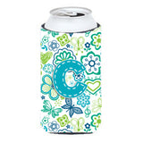 Letter C Flowers And Butterflies Teal Blue Tall Boy Beverage Insulator Hugger Cj2006-Ctbc