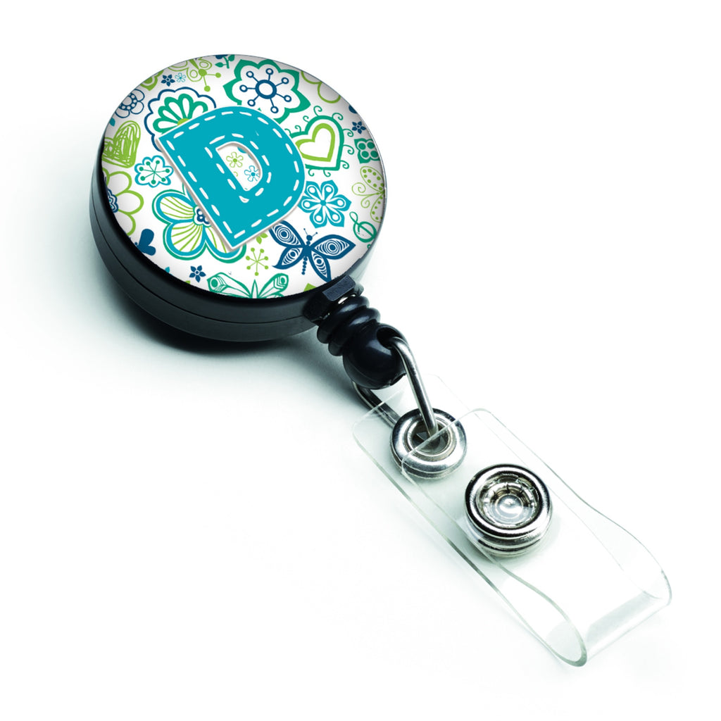 Caroline'S Treasures Letter D Flowers & Butterflies Teal Blue Retractable Badge Reel, Multicolor (Cj2006-Dbr)