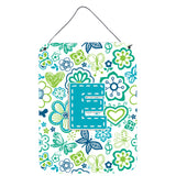 Caroline'S Treasures Cj2006-Eds1216 Letter E Flowers And Butterflies Teal Blue Wall Or Door Hanging Prints, 16 X 12, Multi