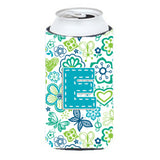 Letter E Flowers And Butterflies Teal Blue Tall Boy Beverage Insulator Hugger Cj2006-Etbc