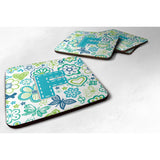 Caroline'S Treasures Cj2006-Ffc Letter F Flowers And Butterflies Teal Blue Foam Coasters (Set Of 4), 3.5, Multicolor
