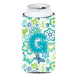 Letter G Flowers And Butterflies Teal Blue Tall Boy Beverage Insulator Hugger Cj2006-Gtbc