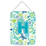 Caroline'S Treasures Cj2006-Hds1216 Letter H Flowers And Butterflies Teal Blue Wall Or Door Hanging Prints, 16 X 12, Multi