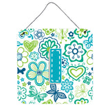 Caroline'S Treasures Letter I Flowers And Butterflies Teal Blue Wall Or Door Hanging Prints, 6 X 6