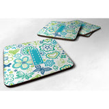 Caroline'S Treasures Cj2006-Ifc Letter I Flowers And Butterflies Teal Blue Foam Coasters (Set Of 4), 3.5, Multicolor