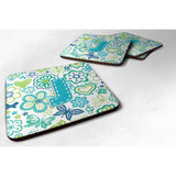 Caroline'S Treasures Cj2006-Jfc Letter J Flowers And Butterflies Teal Blue Foam Coasters (Set Of 4), 3.5, Multicolor
