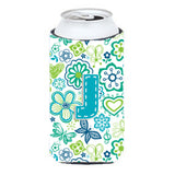 Letter J Flowers And Butterflies Teal Blue Tall Boy Beverage Insulator Hugger Cj2006-Jtbc