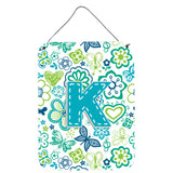 Caroline'S Treasures Cj2006-Kds1216 Letter K Flowers And Butterflies Teal Blue Wall Or Door Hanging Prints, 16 X 12, Multi
