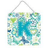 Caroline'S Treasures Letter K Flowers And Butterflies Teal Blue Wall Or Door Hanging Prints, 6 X 6