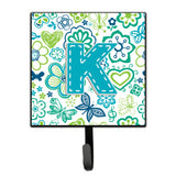 Caroline'S Treasures Cj2006-Ksh4 Letter K Flowers And Butterflies Teal Blue Leash Or Key Holder, Small, Multicolor