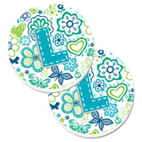 Caroline'S Treasures Letter L Flowers & Butterflies Teal Blue Set Of 2 Cup Holder Car Coasters Cj2006-Lcarc, 2.56, Multicolor,