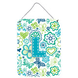 Caroline'S Treasures Cj2006-Lds1216 Letter L Flowers And Butterflies Teal Blue Wall Or Door Hanging Prints, 16 X 12, Multi