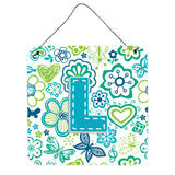Caroline'S Treasures Letter L Flowers And Butterflies Teal Blue Wall Or Door Hanging Prints, 6 X 6