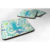 Caroline'S Treasures Cj2006-Lfc Letter L Flowers And Butterflies Teal Blue Foam Coasters (Set Of 4), 3.5, Multicolor