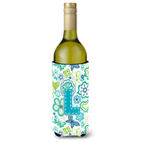 Letter L Flowers And Butterflies Teal Blue Wine Bottle Beverage Insulator Hugger Cj2006-Lliterk