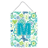 Caroline'S Treasures Cj2006-Mds1216 Letter M Flowers And Butterflies Teal Blue Wall Or Door Hanging Prints, 16 X 12, Multi